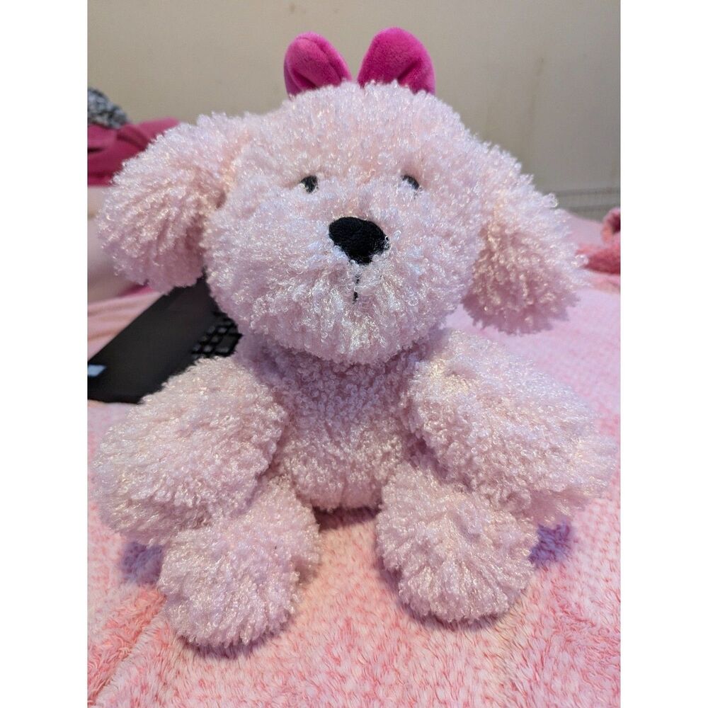 Animal Adventure Pink Puppy Dog Plush with Bow Curly Stuffed Animal 2021